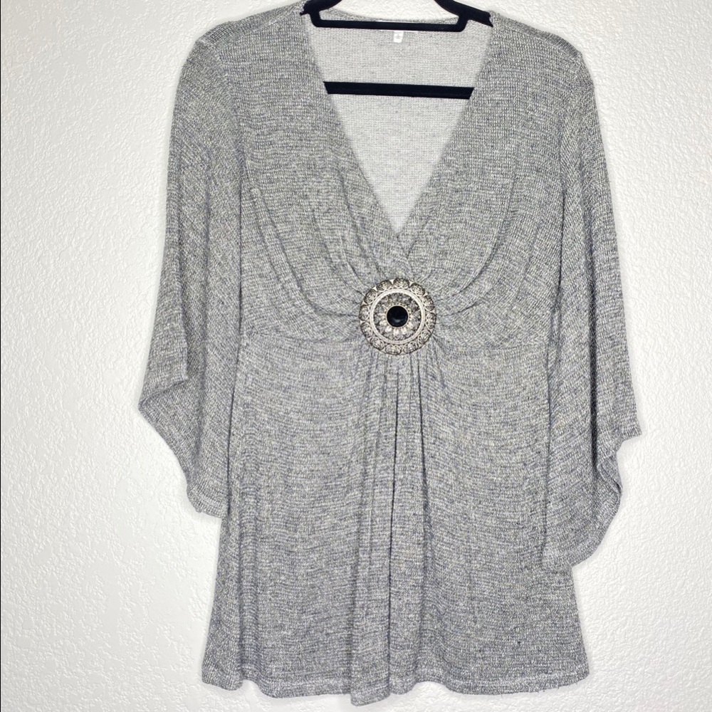Halo Bell Sleeve Silver and Gray Blouse     A
